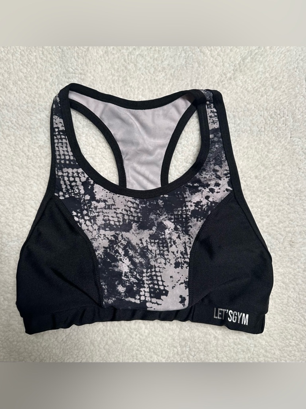Black Patterned Racerback Sports Bra